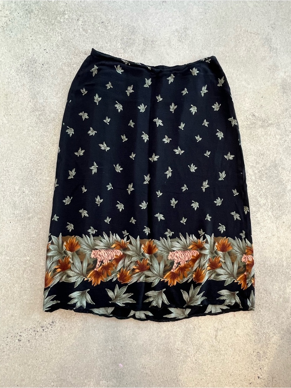 Vintage Brody Myles Black Floral Border Print Midi Skirt Size 18 - Picture 2 of 7